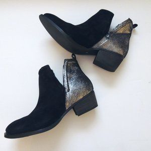 Black suede and silver metallic booties